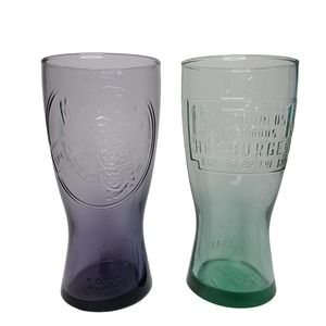 McDonalds Vintage Inspired Set of‎ 2 Glass Tumblers 1948 Green/1955 Purple 14oz
